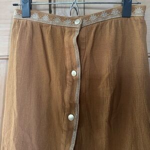 Louise Misha Tan gold embroidered A-Line Skirt